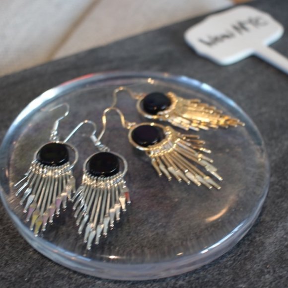 New Black Round Metal Tassel Drop Earrings jewelry - Picture 8 of 8